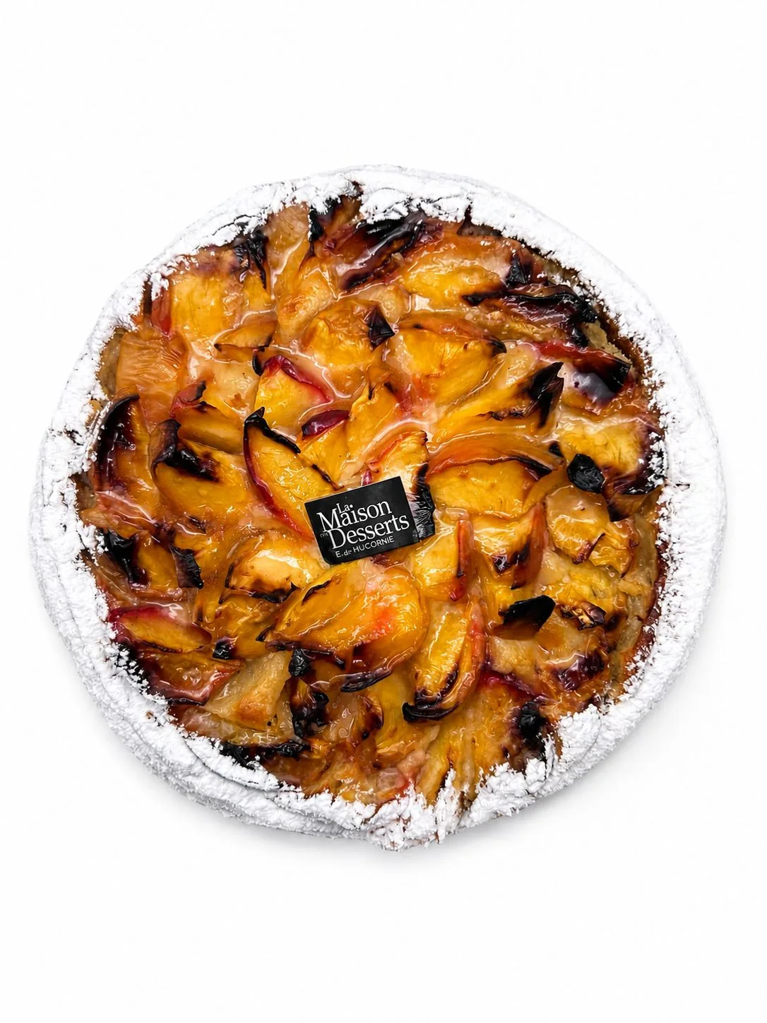 Tarte pêches jaunes, pâte d'amandes et feuilletage